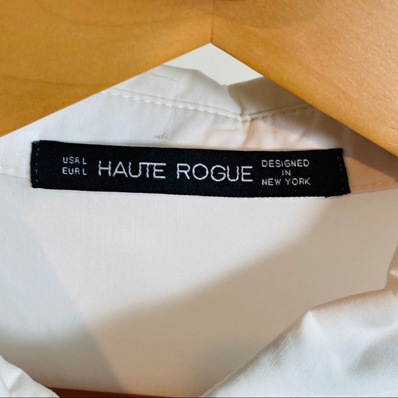 White Button Down Tiered Ruffle Collared Top by Haute Rouge Size L - Picture 6 of 8